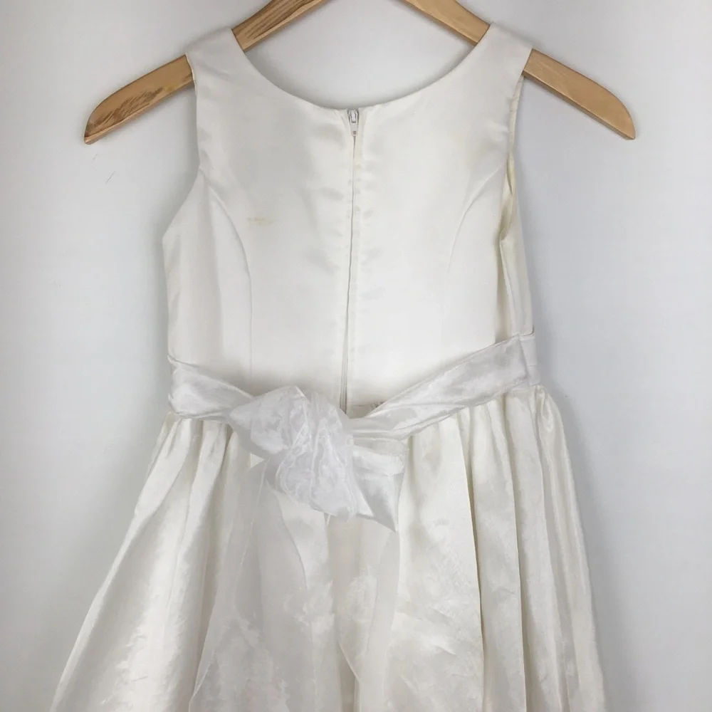 First Communion Dress White Sheer Satin Overlay Tank Pearl Flower Appliqué Sz 10